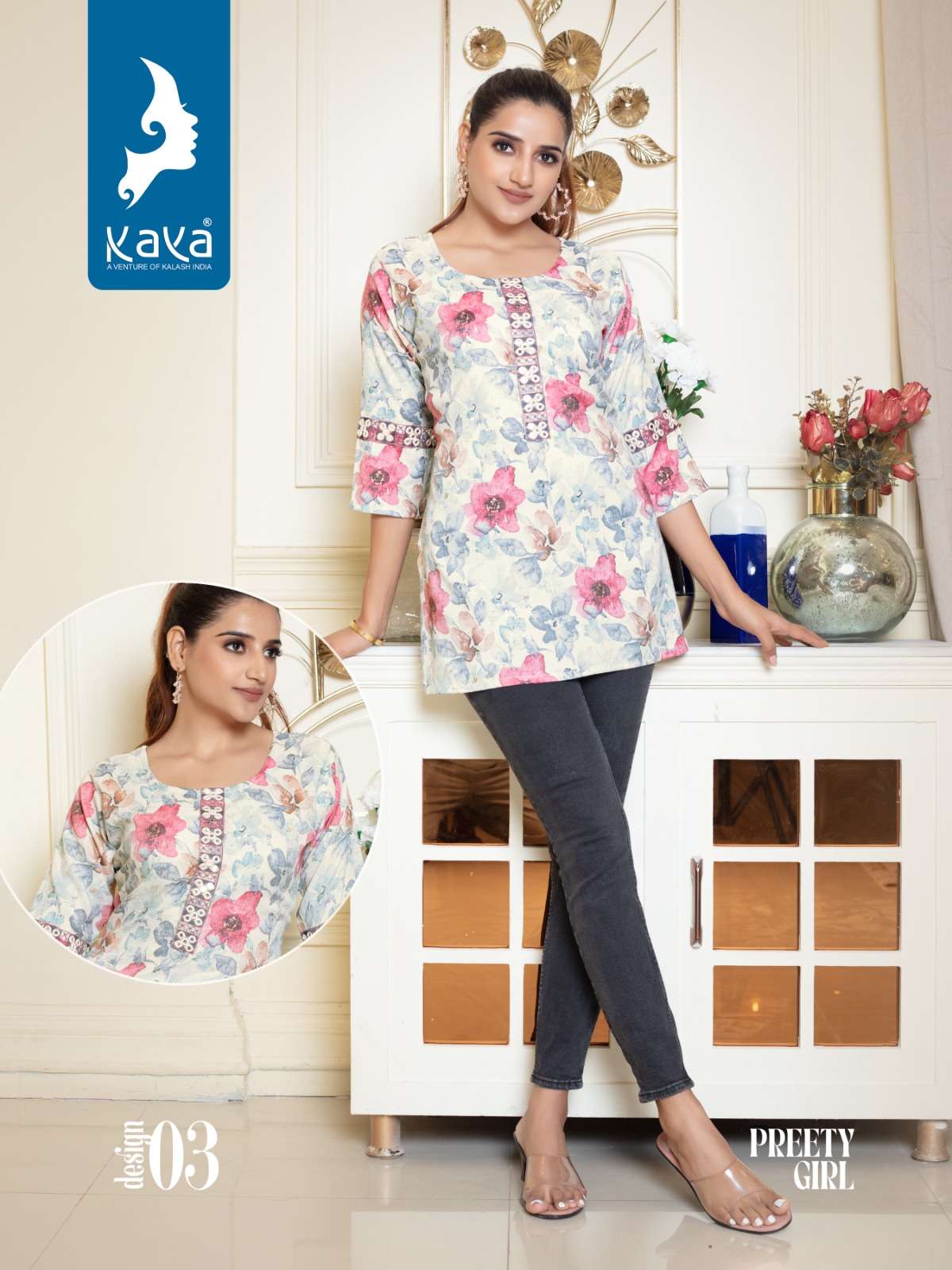 Preety Girl By Kaya 01 To 08 Series Beautiful Stylish Fancy Colorful Casual Wear & Ethnic Wear Rayon Foil Print Tops At Wholesale Price