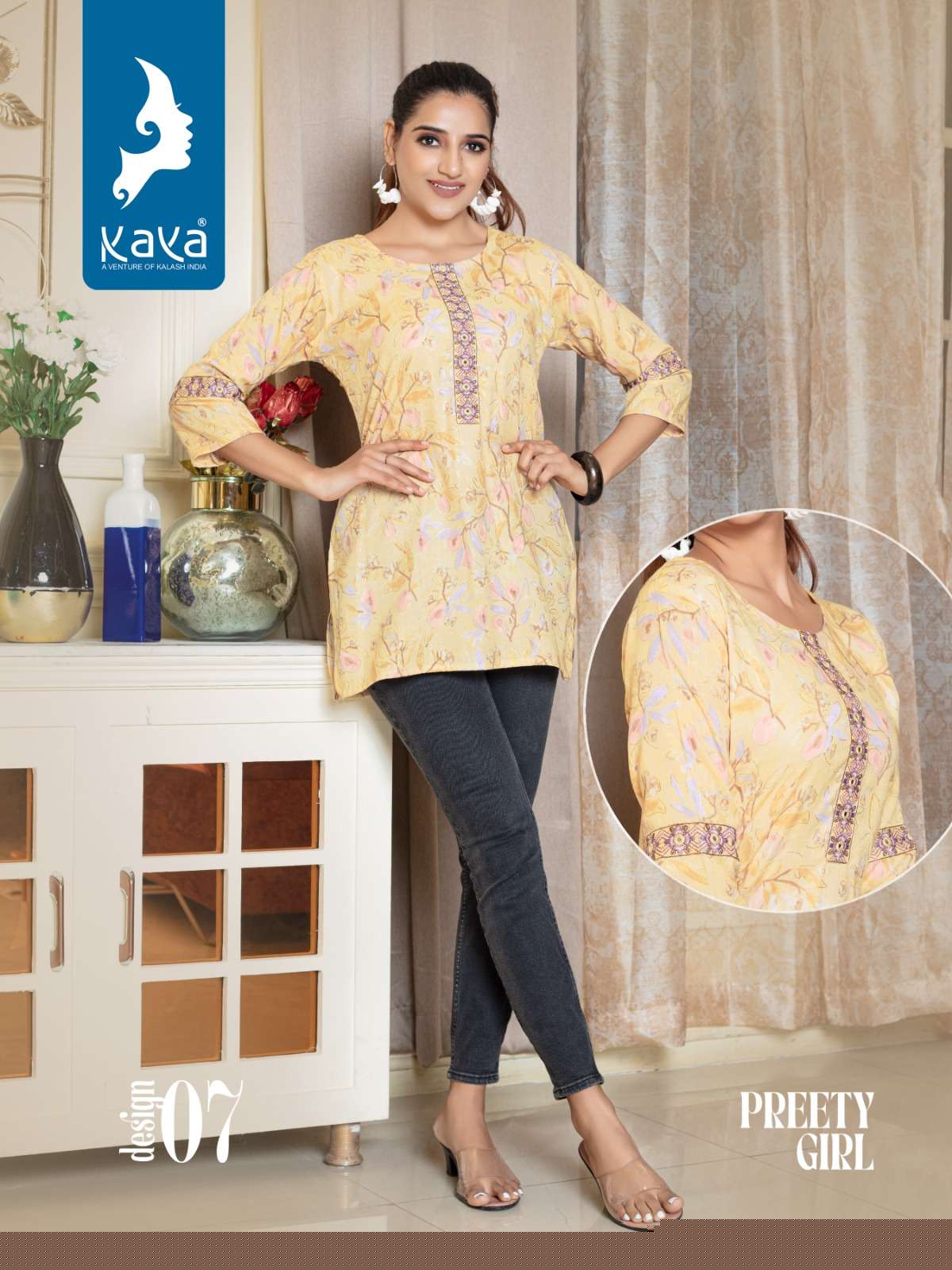 Preety Girl By Kaya 01 To 08 Series Beautiful Stylish Fancy Colorful Casual Wear & Ethnic Wear Rayon Foil Print Tops At Wholesale Price