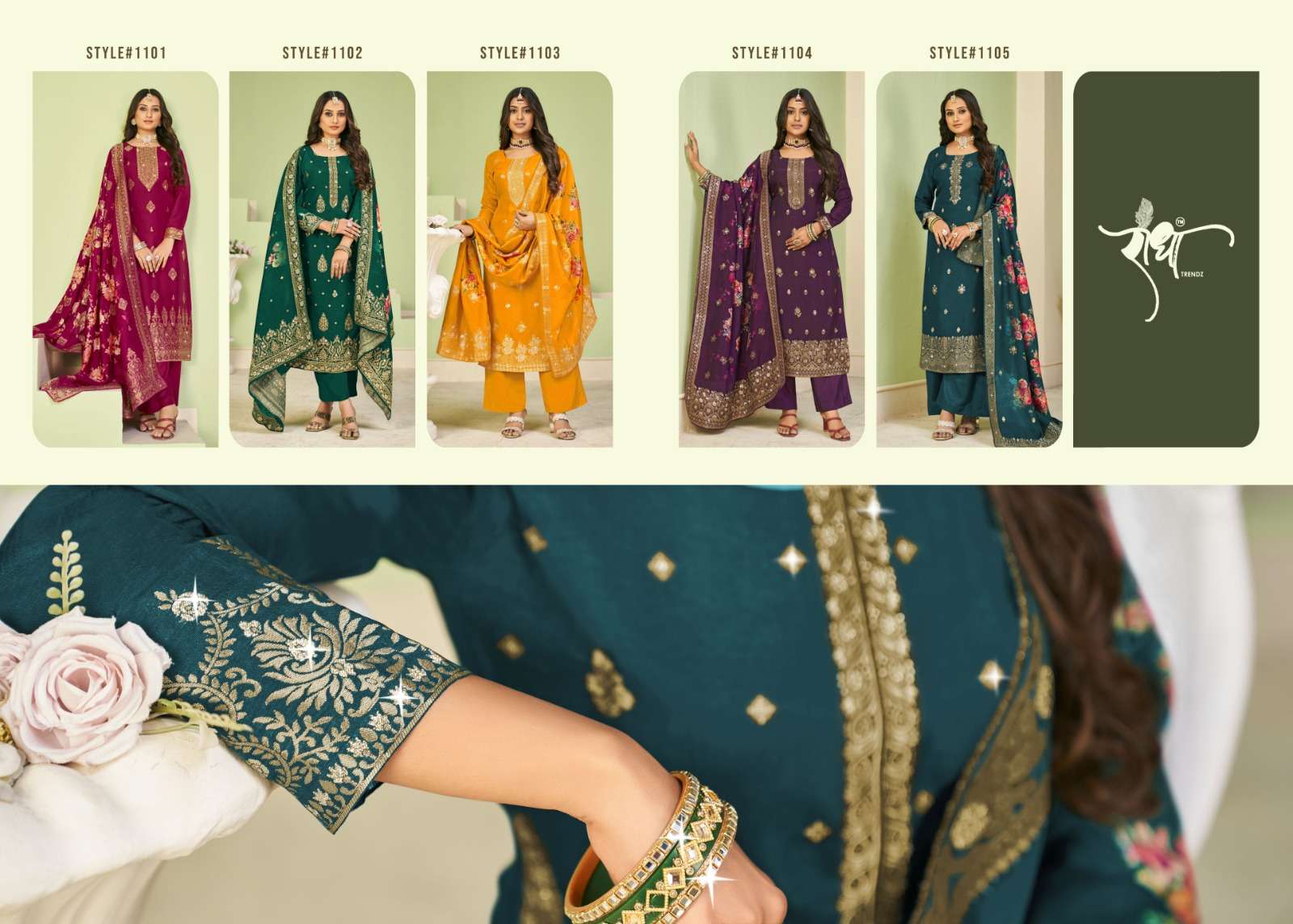Pallavi By Radha Trendz 1101 To 1105 Series Beautiful Festive Suits Colorful Stylish Fancy Casual Wear & Ethnic Wear Viscose Dola Jacquard Dresses At Wholesale Price
