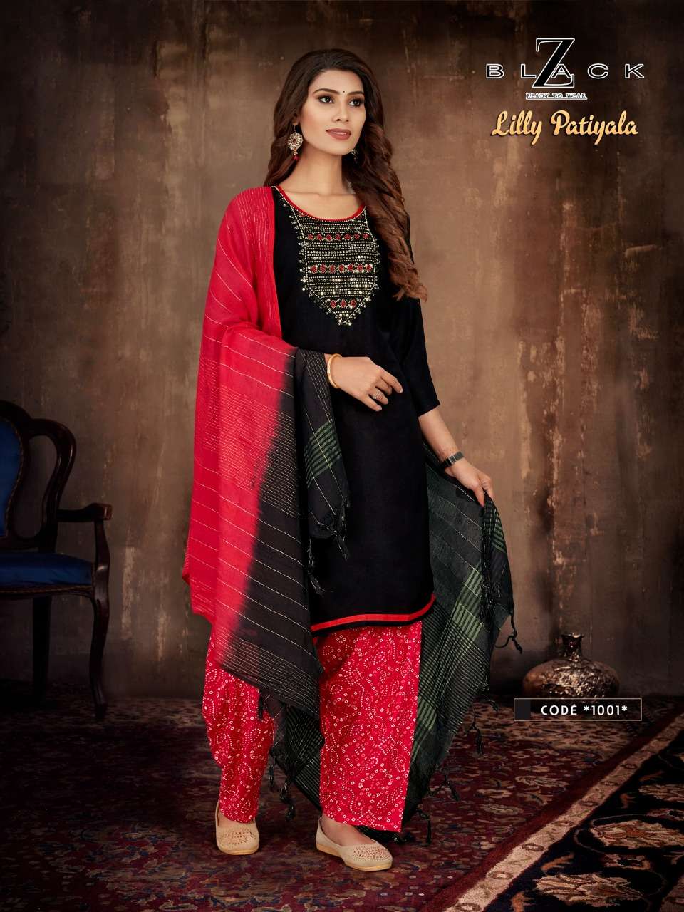 Lilly Patiyala By Z Black 1001 To 1006 Series Beautiful Festive Collection Suits Stylish Fancy Colorful Casual Wear & Ethnic Wear Rayon With Work Dresses At Wholesale Price