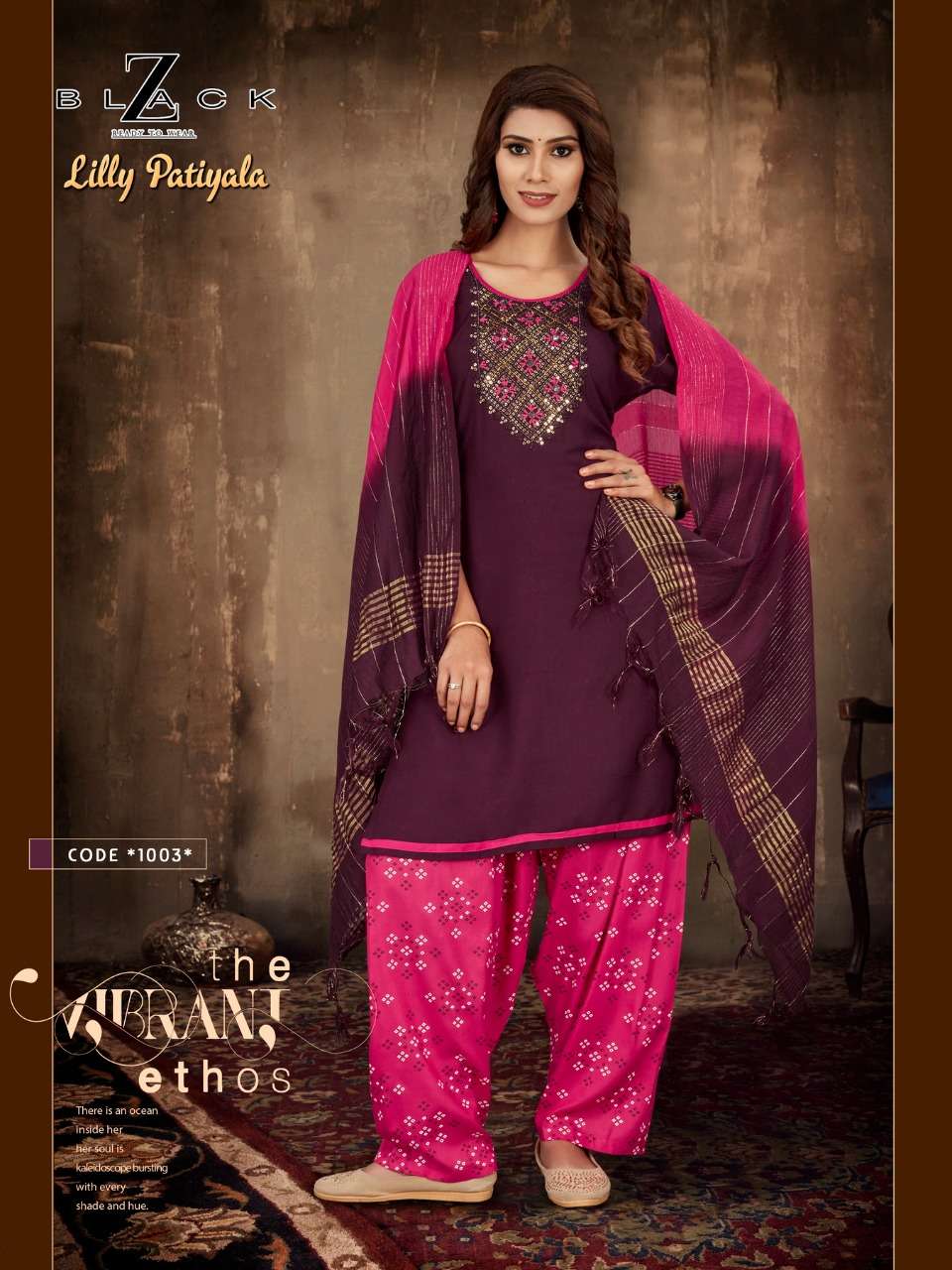Lilly Patiyala By Z Black 1001 To 1006 Series Beautiful Festive Collection Suits Stylish Fancy Colorful Casual Wear & Ethnic Wear Rayon With Work Dresses At Wholesale Price
