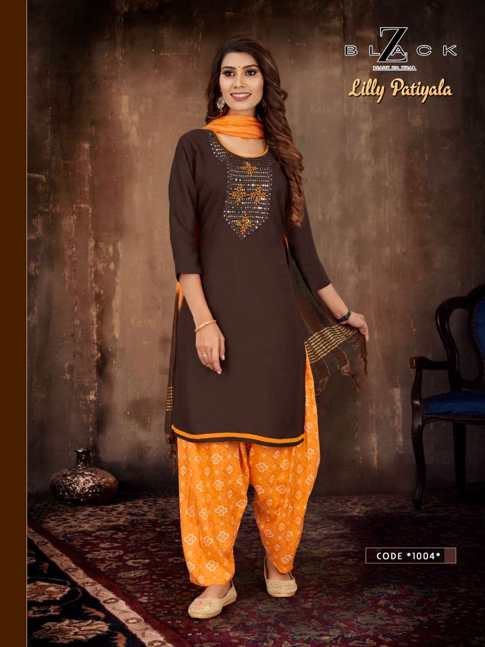 Lilly Patiyala By Z Black 1001 To 1006 Series Beautiful Festive Collection Suits Stylish Fancy Colorful Casual Wear & Ethnic Wear Rayon With Work Dresses At Wholesale Price