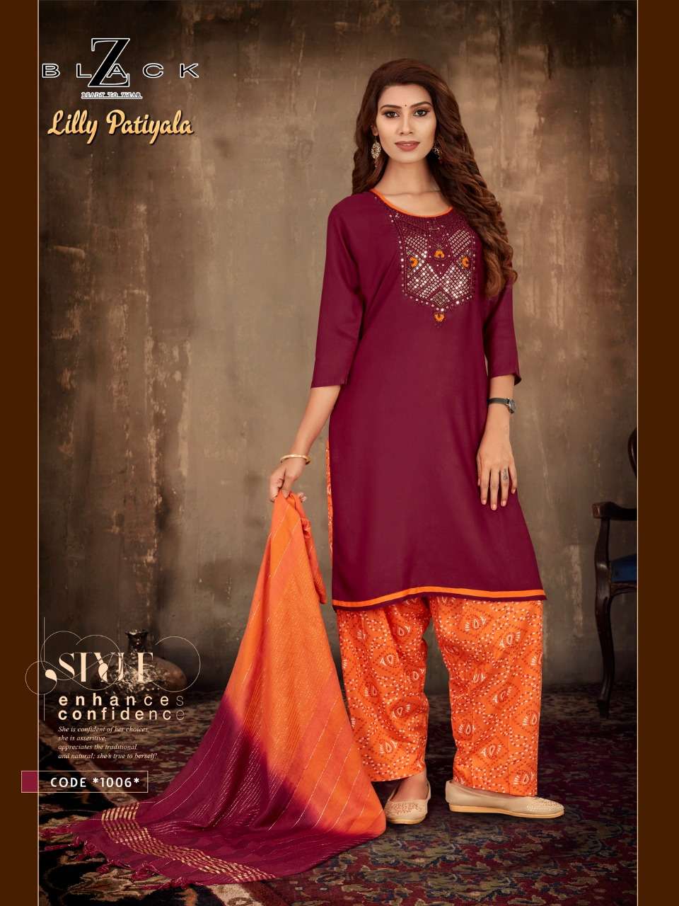 Lilly Patiyala By Z Black 1001 To 1006 Series Beautiful Festive Collection Suits Stylish Fancy Colorful Casual Wear & Ethnic Wear Rayon With Work Dresses At Wholesale Price