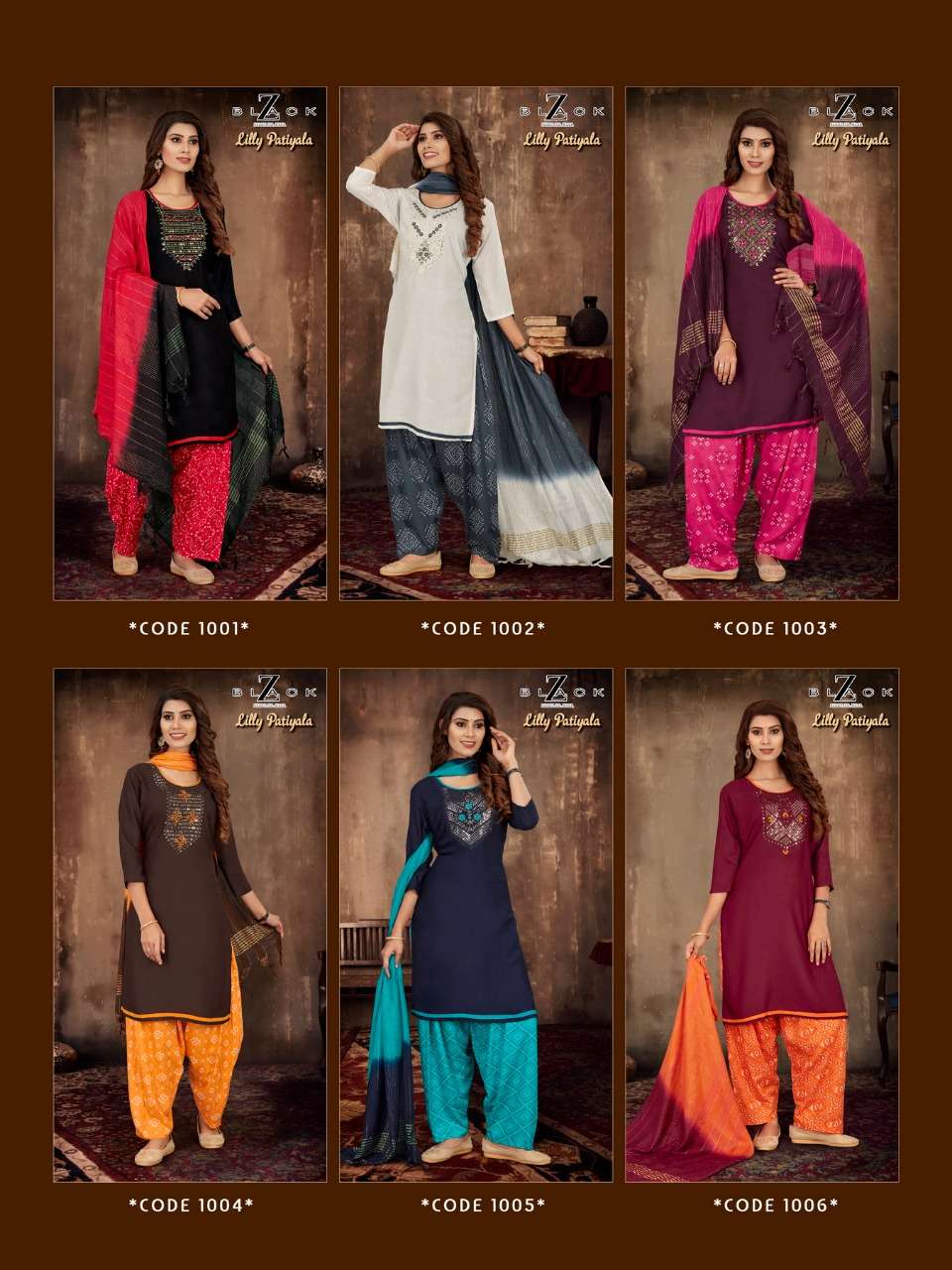 Lilly Patiyala By Z Black 1001 To 1006 Series Beautiful Festive Collection Suits Stylish Fancy Colorful Casual Wear & Ethnic Wear Rayon With Work Dresses At Wholesale Price