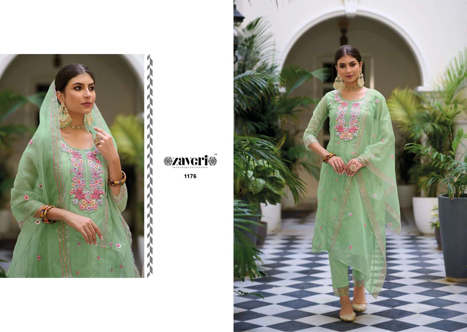 Eliza By Zaveri 1175 To 1178 Series Designer Festive Suits Collection Beautiful Stylish Fancy Colorful Party Wear & Occasional Wear Organza Embroidered Dresses At Wholesale Price