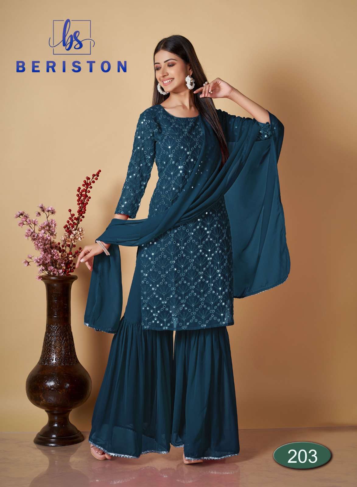 Bs Vol-2 By Beriston 201 To 206 Series Designer Sharara Suits Collection Beautiful Stylish Fancy Colorful Party Wear & Occasional Wear Georgette Print Dresses At Wholesale Price