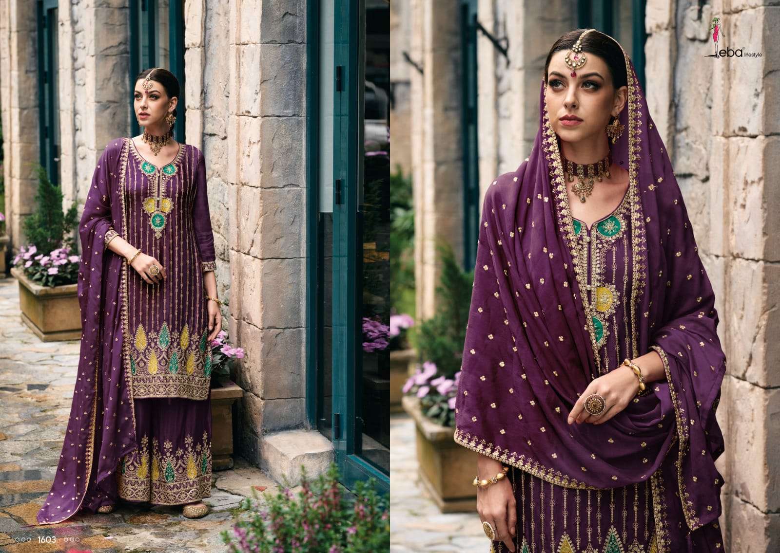 Alka By Eba Lifestyle 1600 To 1603 Series Designer Sharara Suits Beautiful Fancy Colorful Stylish Party Wear & Occasional Wear Heavy Chinnon Dresses At Wholesale Price