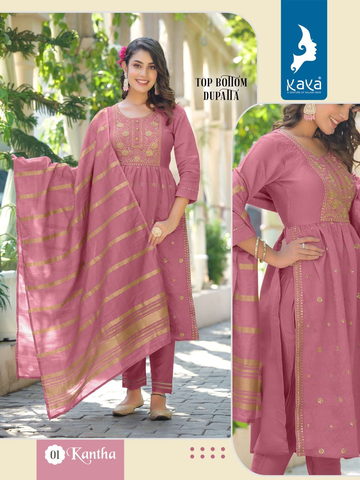 Kantha By Kaya 01 To 06 Series Designer Festive Suits Collection Beautiful Stylish Fancy Colorful Party Wear & Occasional Wear Pure Viscose Silk Dresses At Wholesale Price