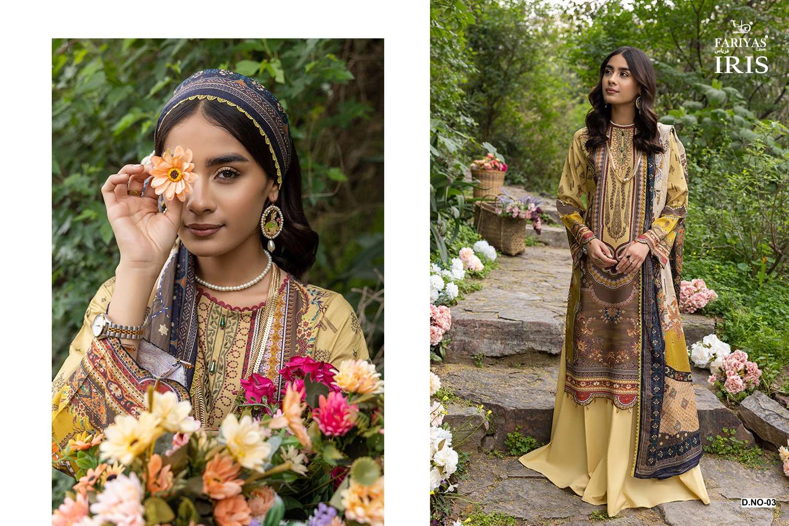Iris By Fariyas Lawn 01 To 05 Series Pakistani Suits Collection Beautiful Stylish Fancy Colorful Party Wear & Occasional Wear Cambric Digital Print Dresses At Wholesale Price