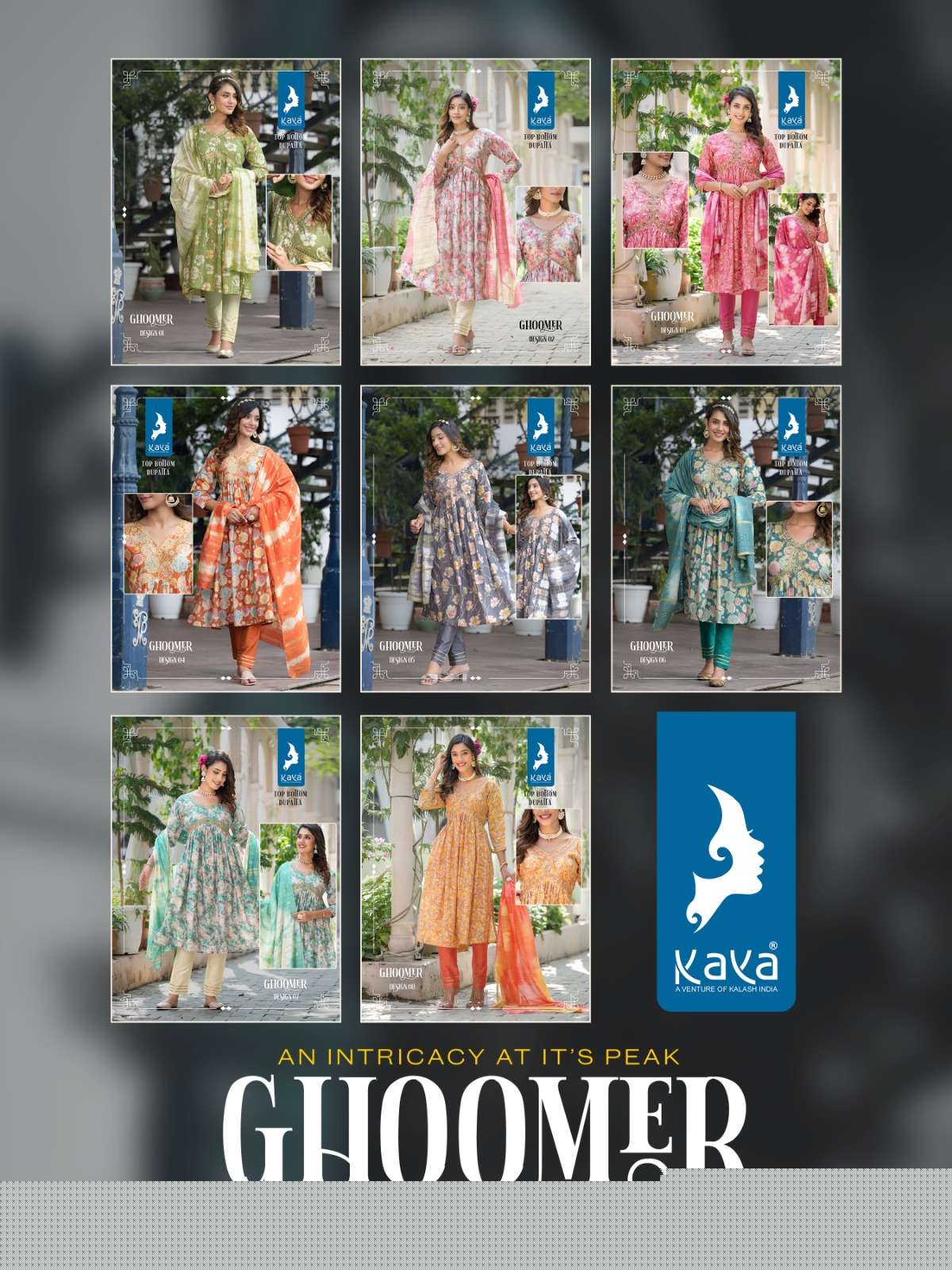 Ghoomer By Kaya 01 To 08 Series Designer Festive Suits Beautiful Fancy Colorful Stylish Party Wear & Occasional Wear Pure Chanderi Print Dresses At Wholesale Price