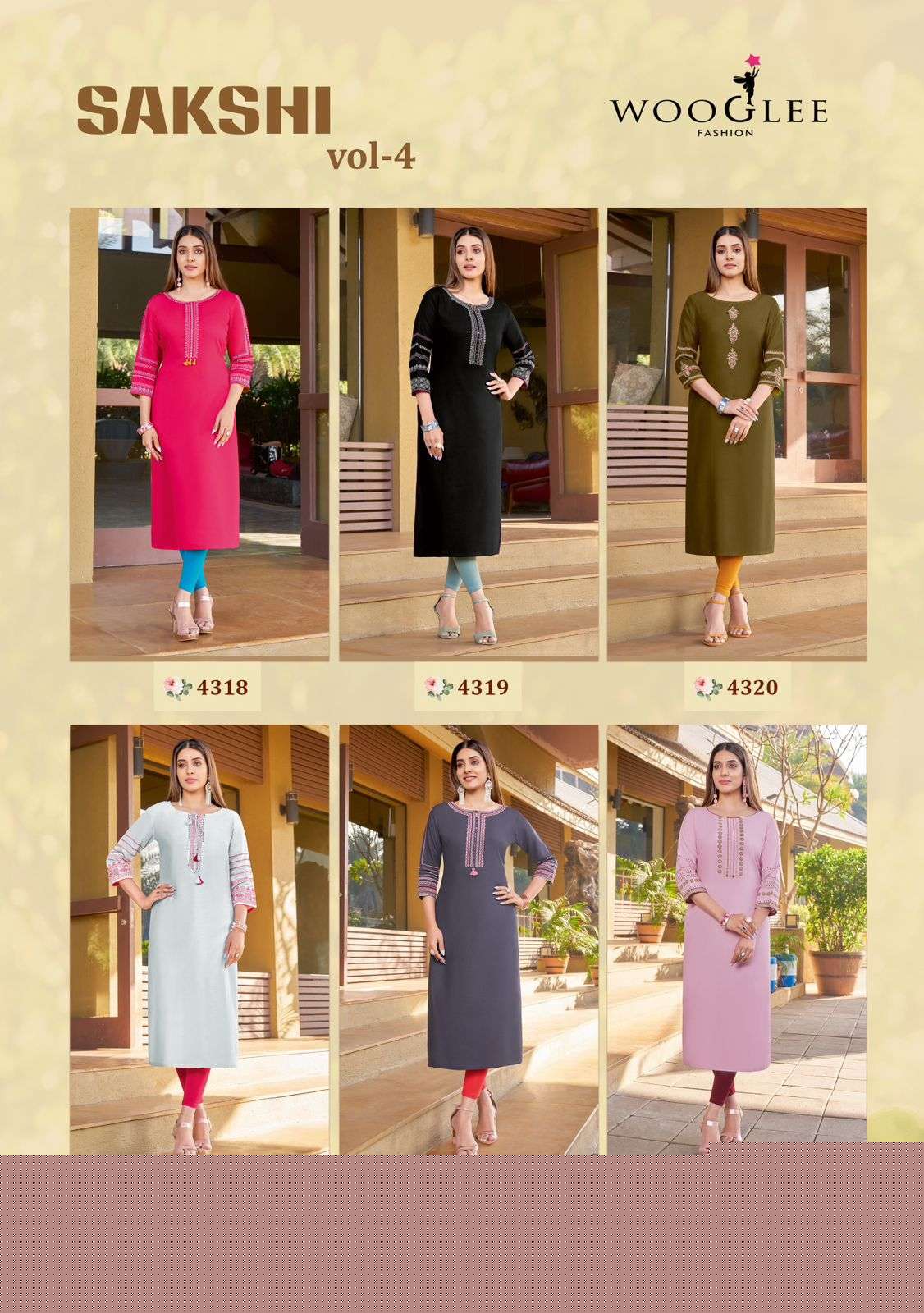 Sakshi Vol-4 By Wooglee 4318 To 4323 Series Designer Stylish Fancy Colorful Beautiful Party Wear & Ethnic Wear Collection Rayon Embroidery Kurtis At Wholesale Price
