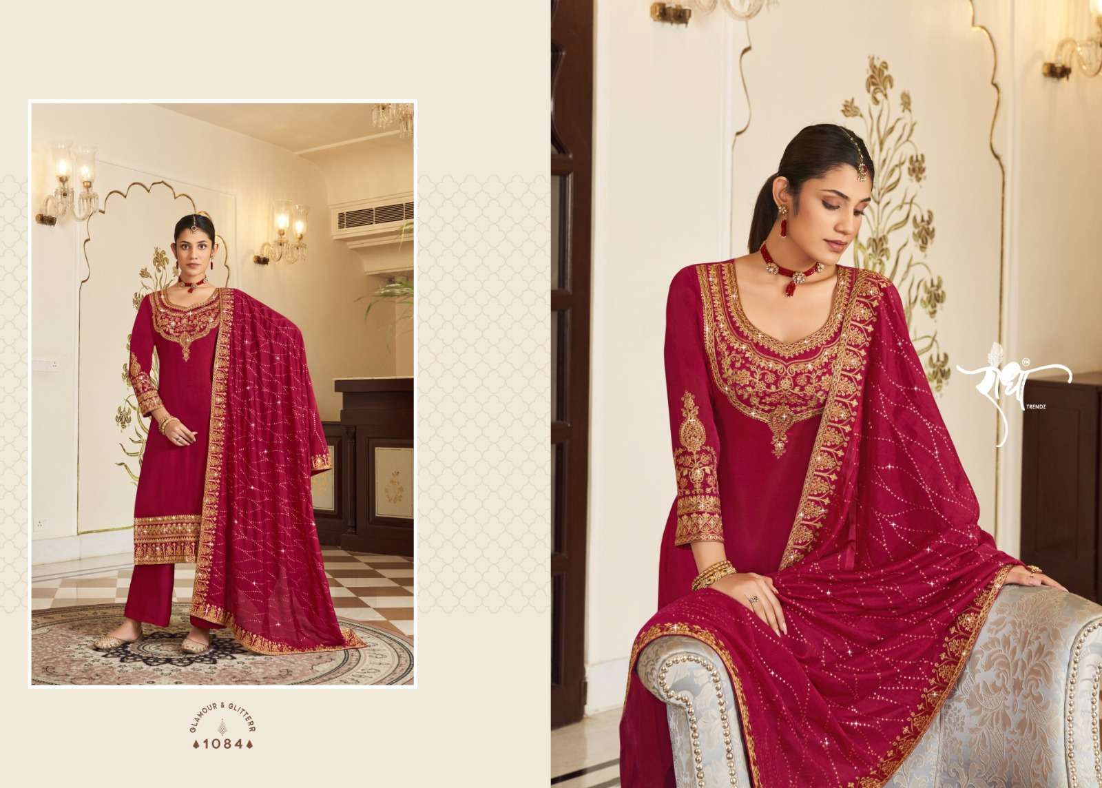 Hoor By Radha Trendz 1081 To 1086 Series Beautiful Stylish Suits Fancy Colorful Casual Wear & Ethnic Wear & Ready To Wear Pure Vichitra Embroidered Dresses At Wholesale Price