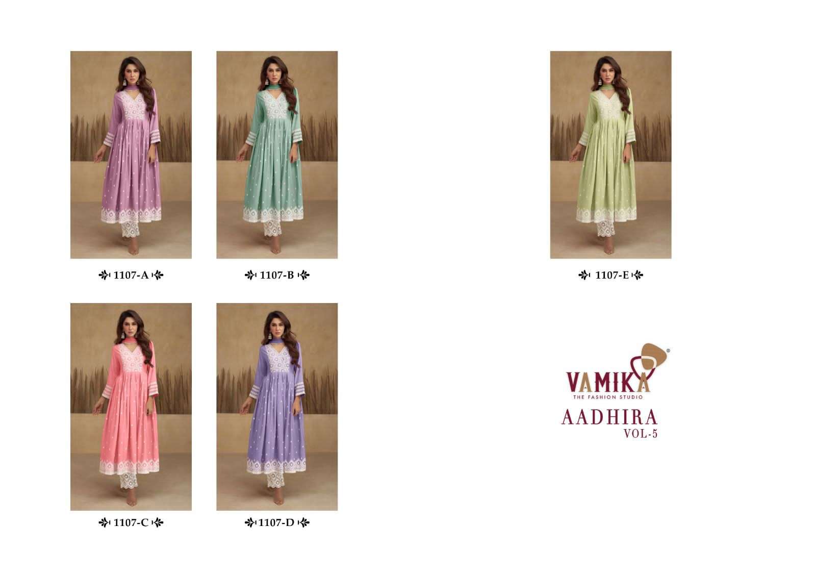 Aadhira Vol-5 By Vamika 1107-A To 1107-E Series Beautiful Sharara Suits Colorful Stylish Fancy Casual Wear & Ethnic Wear Pure Viscose Rayon Embroidery Dresses At Wholesale Price