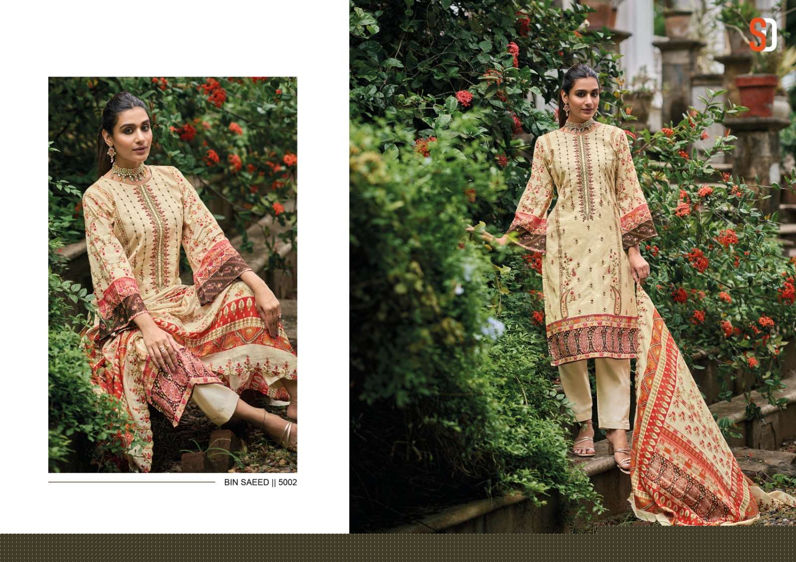 Bin Saeed Lawn Collection Vol-5 By Shraddha Designer 50001 To 50004 Series Designer Pakistani Suits Beautiful Fancy Stylish Colorful Party Wear & Occasional Wear Pure Cotton Print With Embroidery Dresses At Wholesale Price