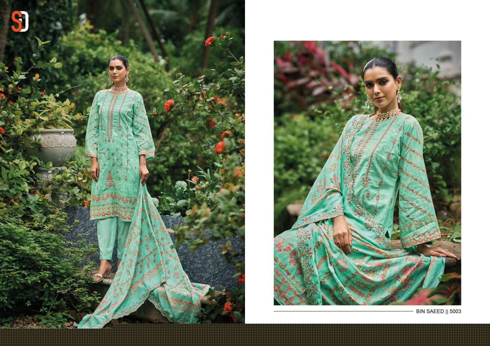 Bin Saeed Lawn Collection Vol-5 By Shraddha Designer 50001 To 50004 Series Designer Pakistani Suits Beautiful Fancy Stylish Colorful Party Wear & Occasional Wear Pure Cotton Print With Embroidery Dresses At Wholesale Price