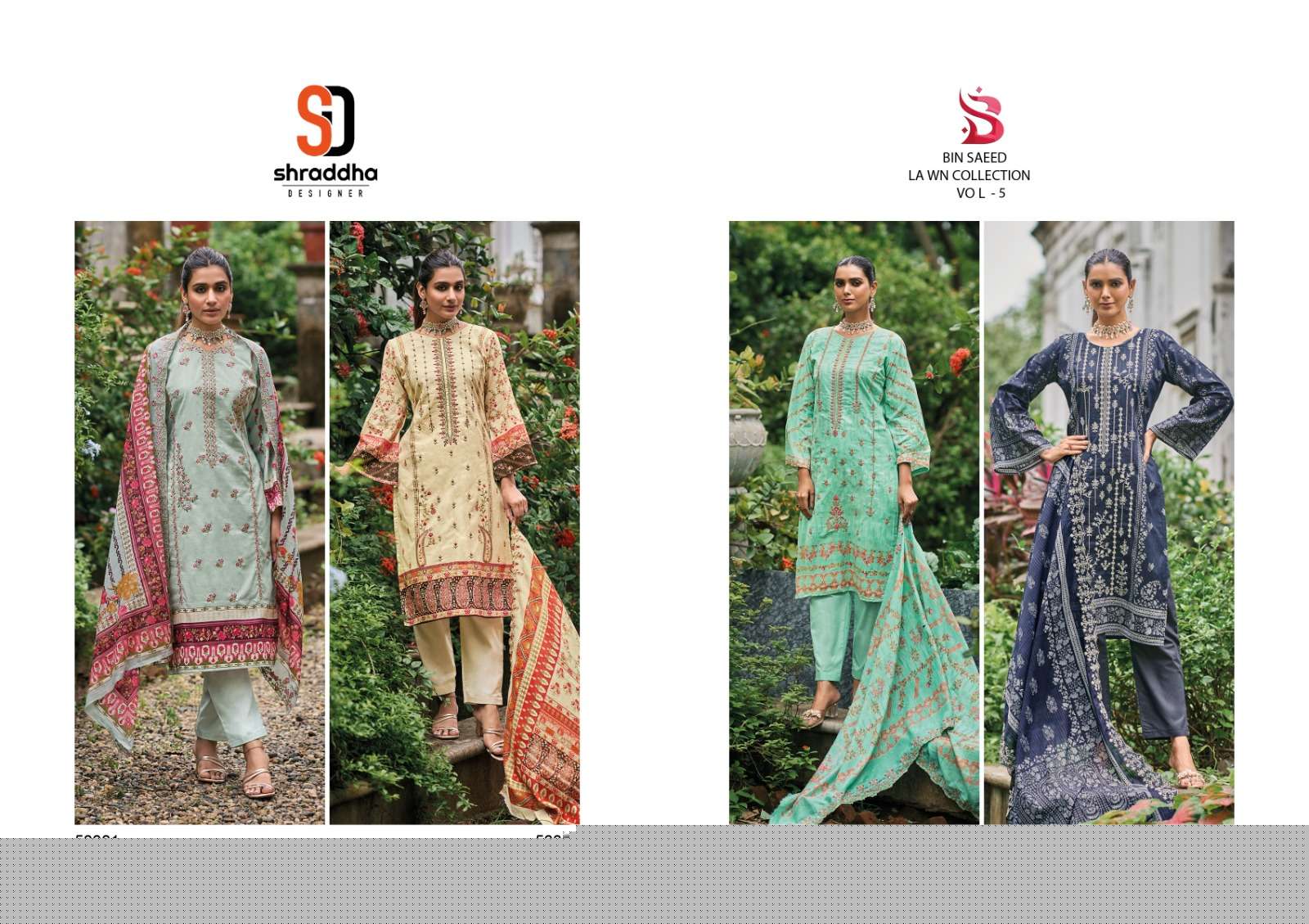 Bin Saeed Lawn Collection Vol-5 By Shraddha Designer 50001 To 50004 Series Designer Pakistani Suits Beautiful Fancy Stylish Colorful Party Wear & Occasional Wear Pure Cotton Print With Embroidery Dresses At Wholesale Price