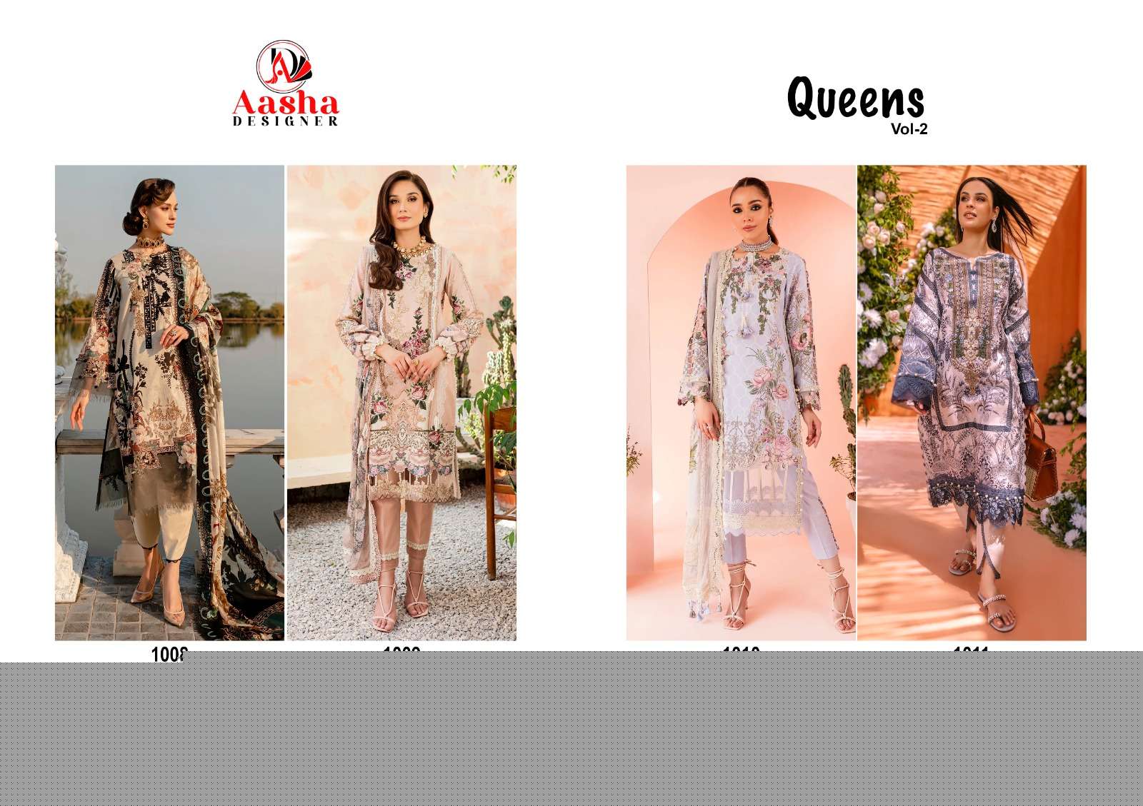 Queens Vol-2 By Aashna Designer 1008 To 1011 Series Designer Pakistani Suits Beautiful Fancy Stylish Colorful Party Wear & Occasional Wear Pure Cotton Print With Embroidery Dresses At Wholesale Price