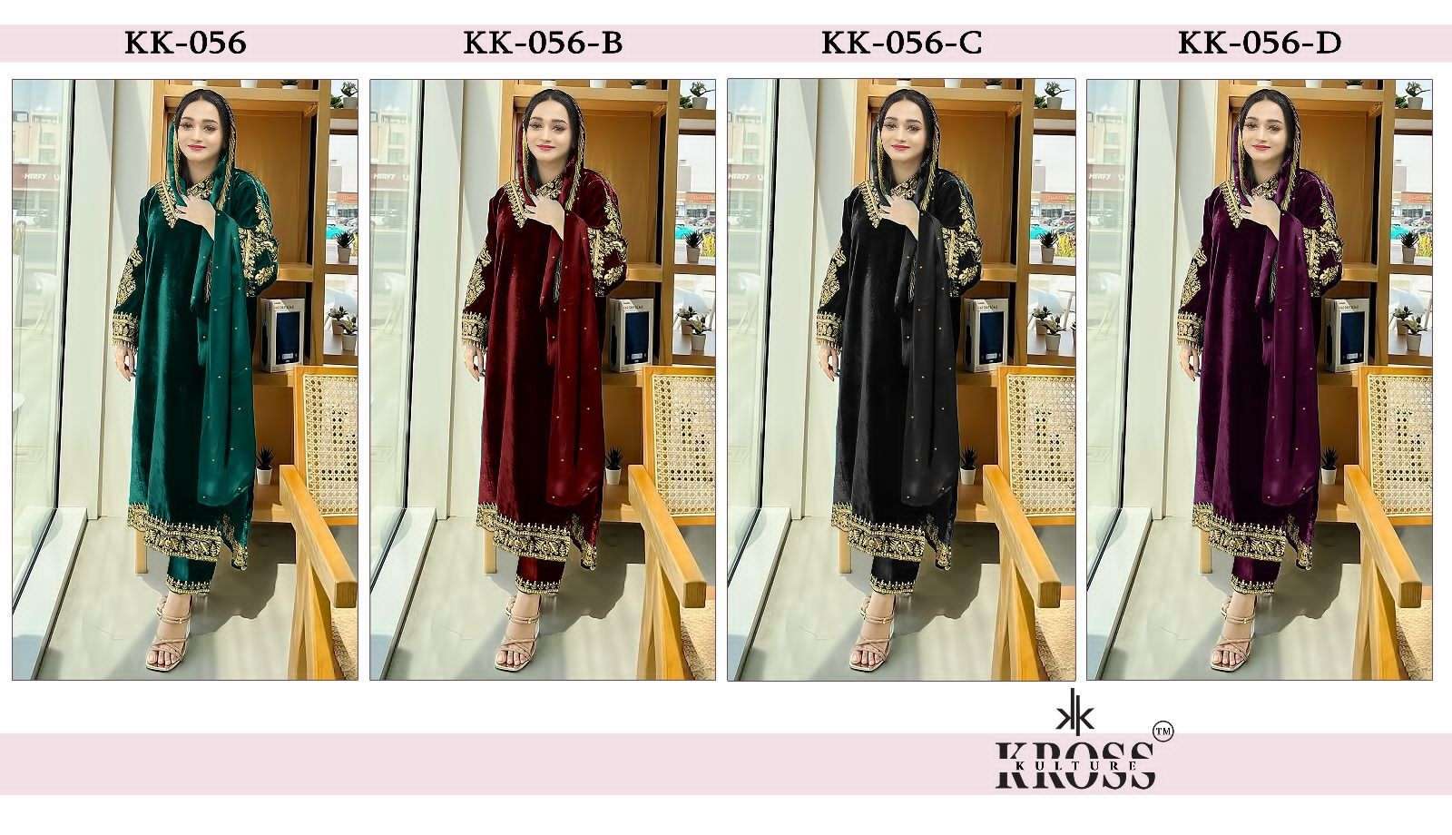 Kross Kulture Hit Design 056 Colours By Kross Kulture 056-A To 056-D Series Beautiful Pakistani Suits Stylish Fancy Colorful Party Wear & Occasional Wear Heavy Velvet With Embroidery Dresses At Wholesale Price