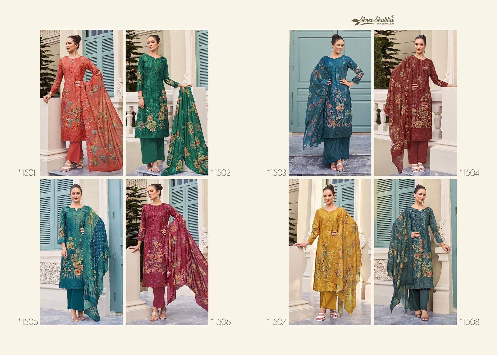 Shalika Vol-105 By Shree Shalika Fashion 1501 To 1508 Series Designer Festive Festive Suits Collection Beautiful Stylish Fancy Colorful Party Wear & Occasional Wear Cotton Digital Print With Embroidery Dresses At Wholesale Price