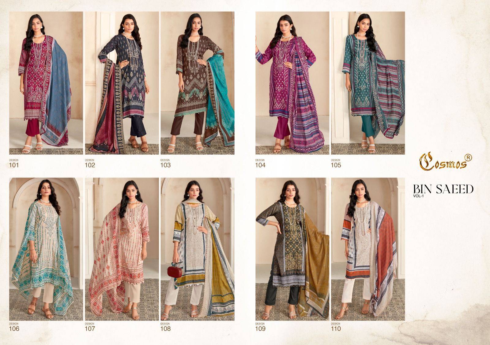 Bin Saeed Vol-1 By Cosmos 101 To 110 Series Beautiful Festive Suits Colorful Stylish Fancy Casual Wear & Ethnic Wear Jam Cotton Print Dresses At Wholesale Price