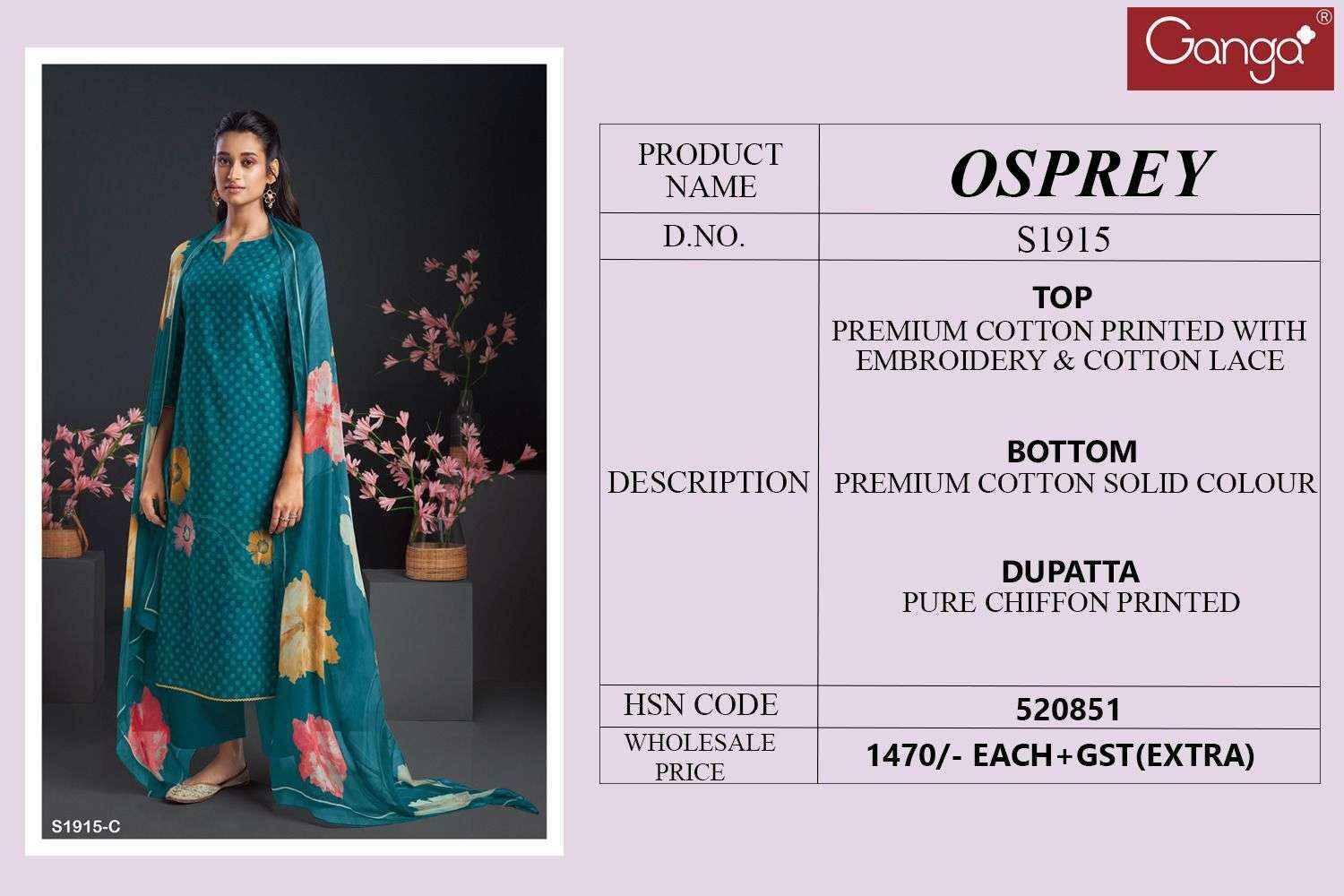 Osprey-1915 By Ganga Fashion 1915-A To 1915-D Series Beautiful Suits Colorful Stylish Fancy Casual Wear & Ethnic Wear Premium Cotton Dresses At Wholesale Price