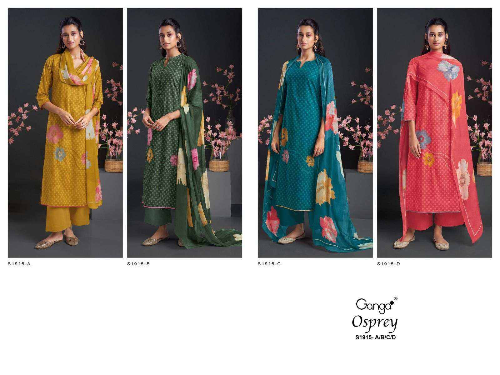 Osprey-1915 By Ganga Fashion 1915-A To 1915-D Series Beautiful Suits Colorful Stylish Fancy Casual Wear & Ethnic Wear Premium Cotton Dresses At Wholesale Price