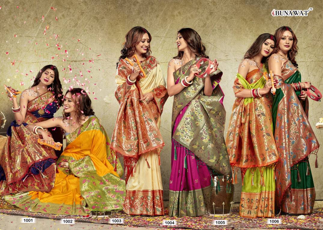 Gulbari By Bunawat 1001 To 1006 Series Indian Traditional Wear Collection Beautiful Stylish Fancy Colorful Party Wear & Occasional Wear Soft Weaving Silk Sarees At Wholesale Price