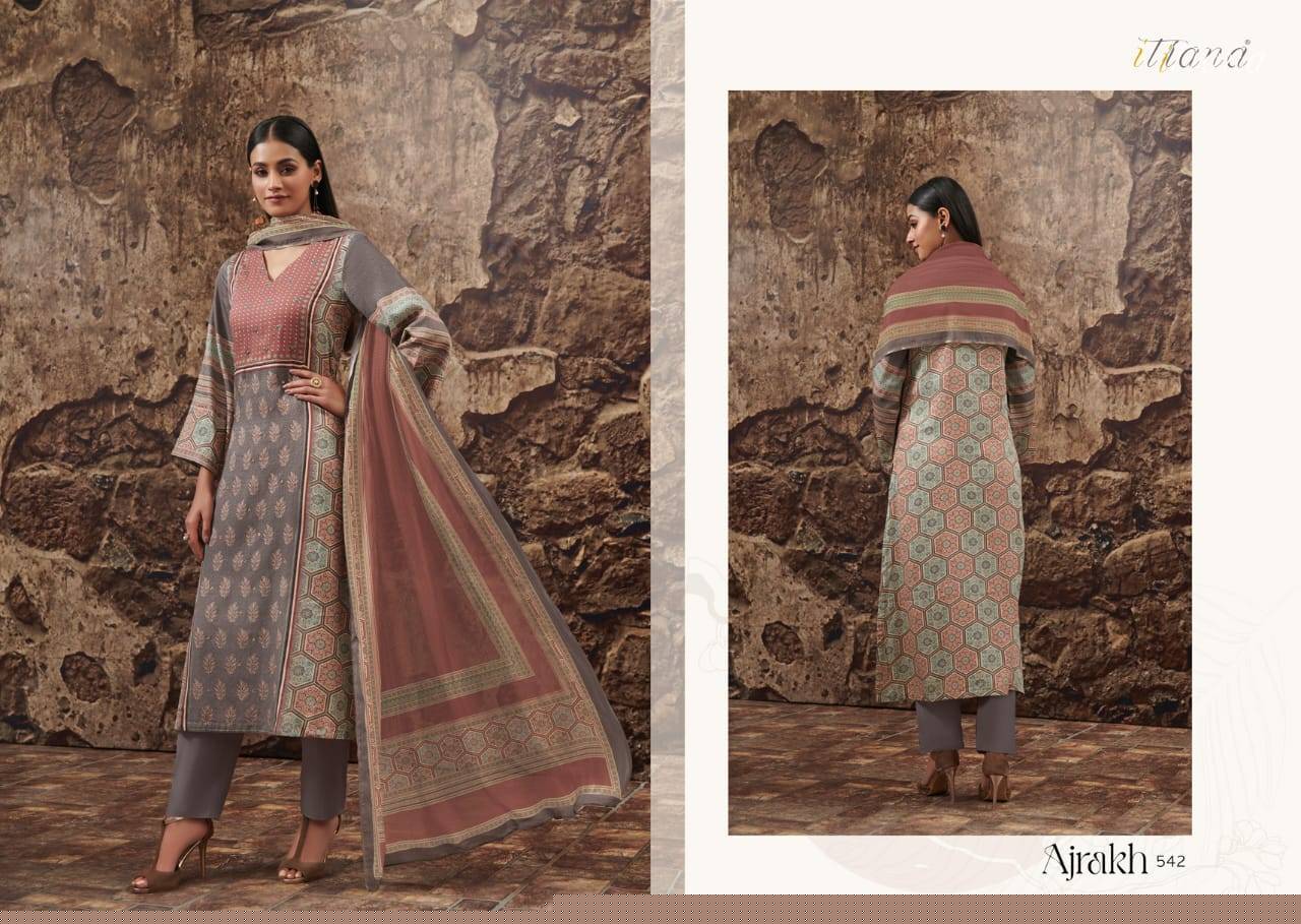 Ajrakh By Itrana Beautiful Stylish Festive Suits Fancy Colorful Casual Wear & Ethnic Wear & Ready To Wear Cotton Satin Print Dresses At Wholesale Price