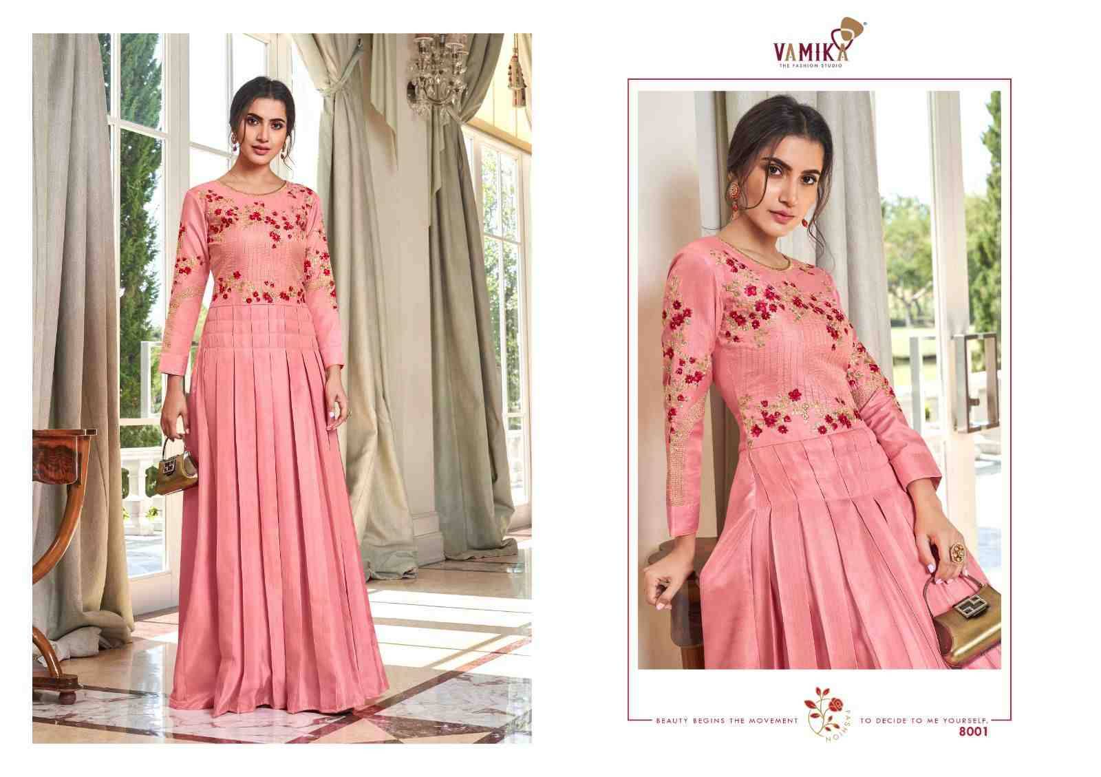 Kaseesh By Vamika 8001 To 8008 Series Designer Stylish Fancy Colorful Beautiful Party Wear & Ethnic Wear Collection Muslin Silk Gown At Wholesale Price