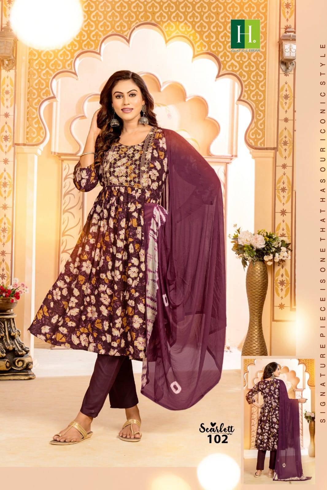 Scarlett By Hirwa 101 To 106 Series Beautiful Stylish Festive Suits Fancy Colorful Casual Wear & Ethnic Wear & Ready To Wear Rayon Foil Dresses At Wholesale Price