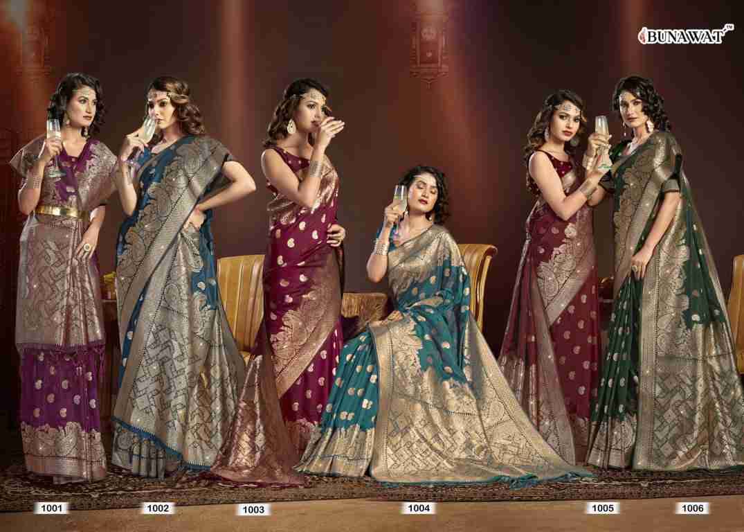 Jimmy Silk By Bunawat 1001 To 1006 Series Indian Traditional Wear Collection Beautiful Stylish Fancy Colorful Party Wear & Occasional Wear Banarasi Silk Sarees At Wholesale Price