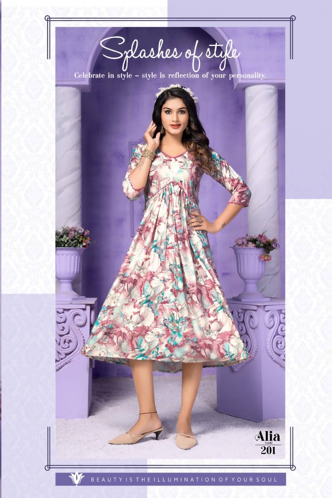 Alia Vol-2 By Hirwa 201 To 206 Series Designer Stylish Fancy Colorful Beautiful Party Wear & Ethnic Wear Collection Rayon Foil Kurtis At Wholesale Price