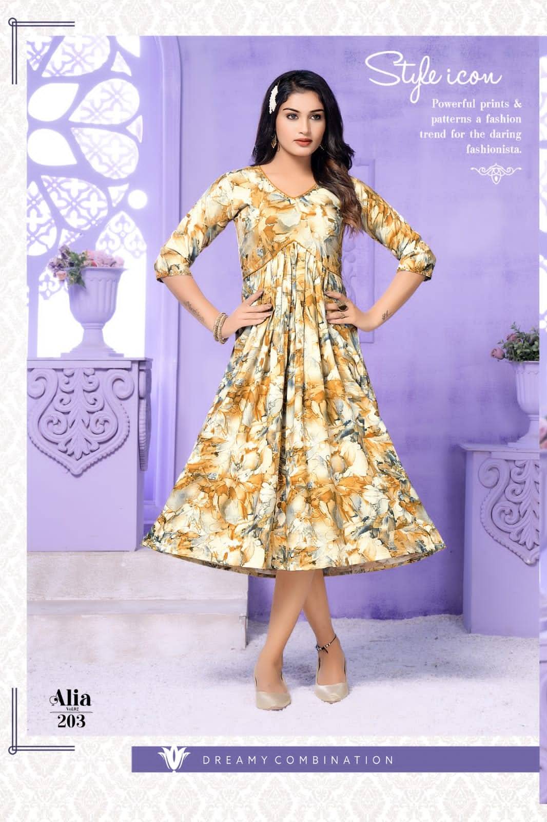 Alia Vol-2 By Hirwa 201 To 206 Series Designer Stylish Fancy Colorful Beautiful Party Wear & Ethnic Wear Collection Rayon Foil Kurtis At Wholesale Price