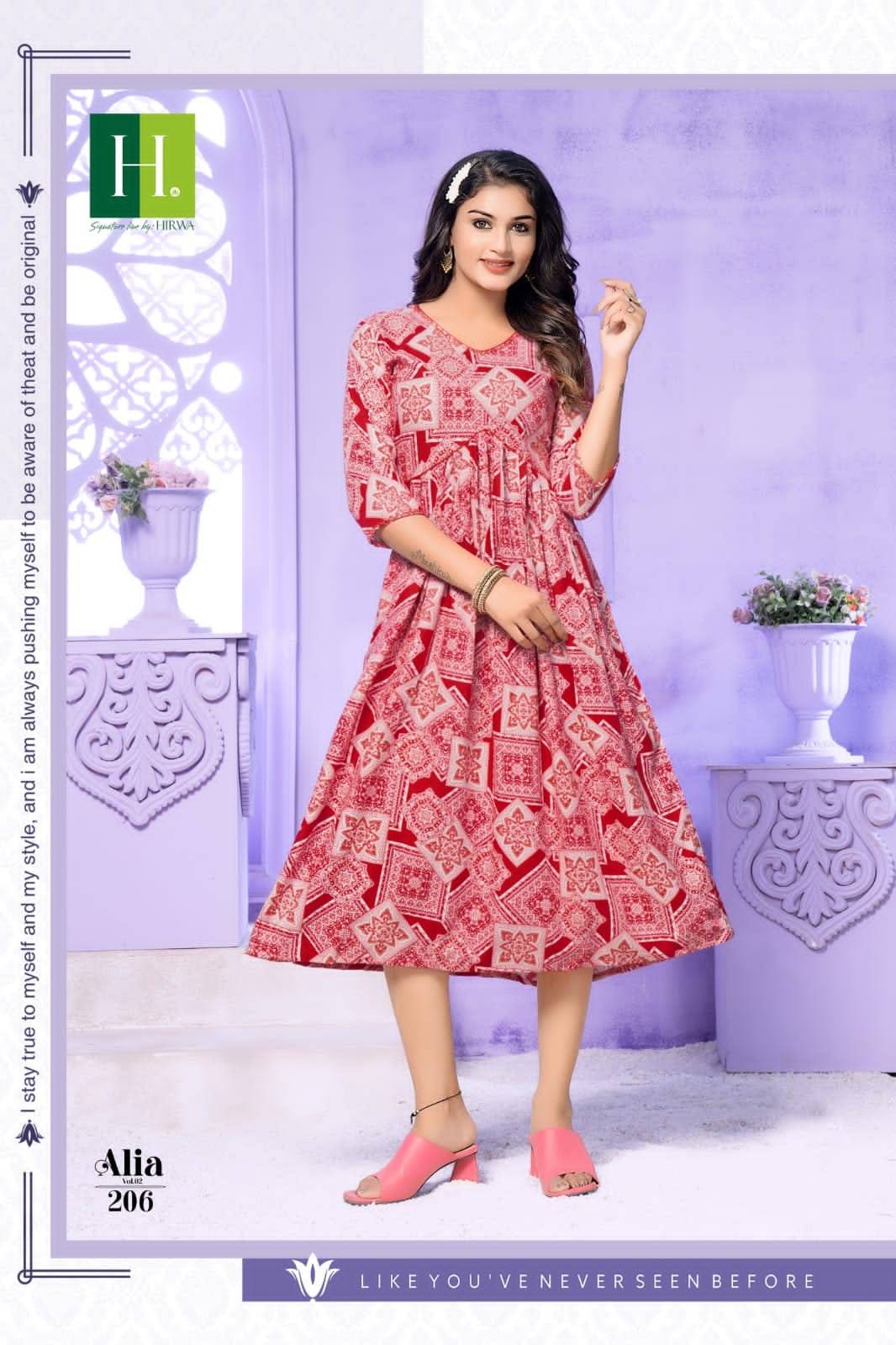 Alia Vol-2 By Hirwa 201 To 206 Series Designer Stylish Fancy Colorful Beautiful Party Wear & Ethnic Wear Collection Rayon Foil Kurtis At Wholesale Price