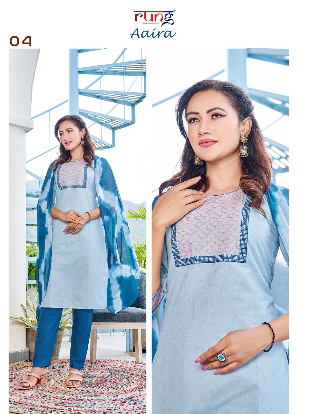 Aaira By Rung 1001 To 1006 Series Beautiful Stylish Suits Fancy Colorful Casual Wear & Ethnic Wear & Ready To Wear Cotton Embroidered Dresses At Wholesale Price