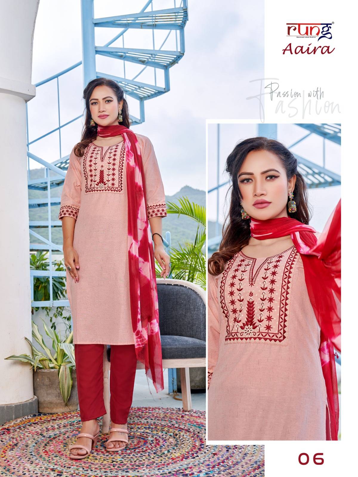 Aaira By Rung 1001 To 1006 Series Beautiful Stylish Suits Fancy Colorful Casual Wear & Ethnic Wear & Ready To Wear Cotton Embroidered Dresses At Wholesale Price