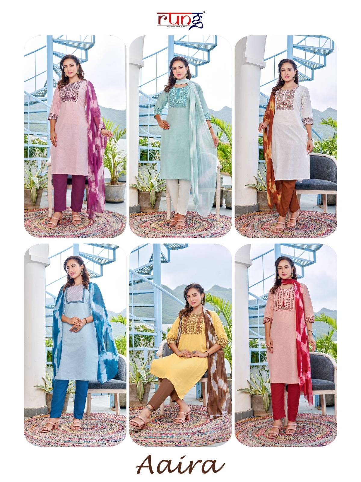 Aaira By Rung 1001 To 1006 Series Beautiful Stylish Suits Fancy Colorful Casual Wear & Ethnic Wear & Ready To Wear Cotton Embroidered Dresses At Wholesale Price