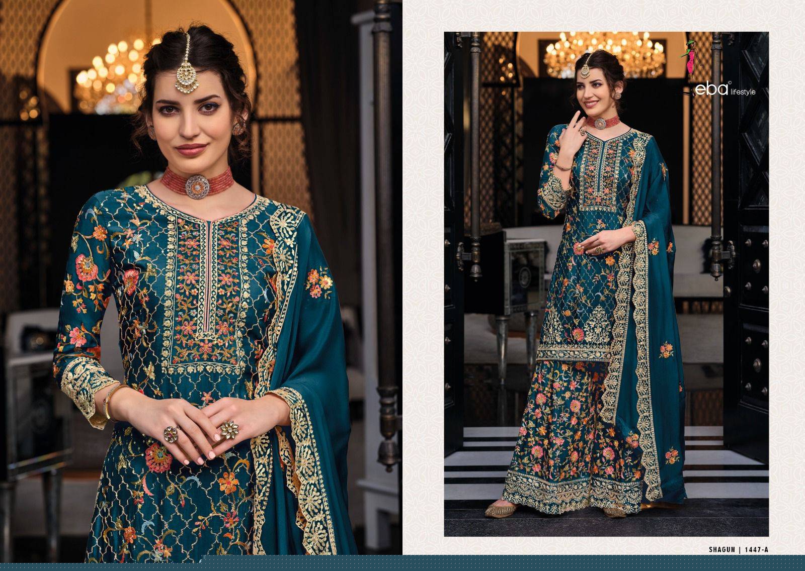 Shagun Color Edition Vol-6 By Eba Lifestyle 1447-A To 1447-F Series Designer Sharara Suits Collection Beautiful Stylish Fancy Colorful Party Wear & Occasional Wear Silk Embroidered Dresses At Wholesale Price