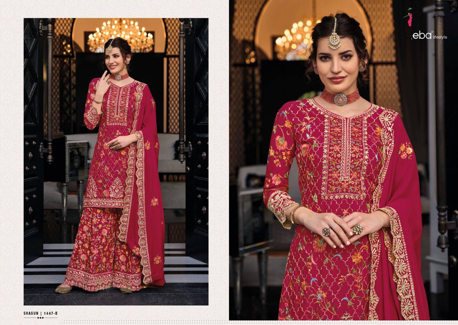 Shagun Color Edition Vol-6 By Eba Lifestyle 1447-A To 1447-F Series Designer Sharara Suits Collection Beautiful Stylish Fancy Colorful Party Wear & Occasional Wear Silk Embroidered Dresses At Wholesale Price