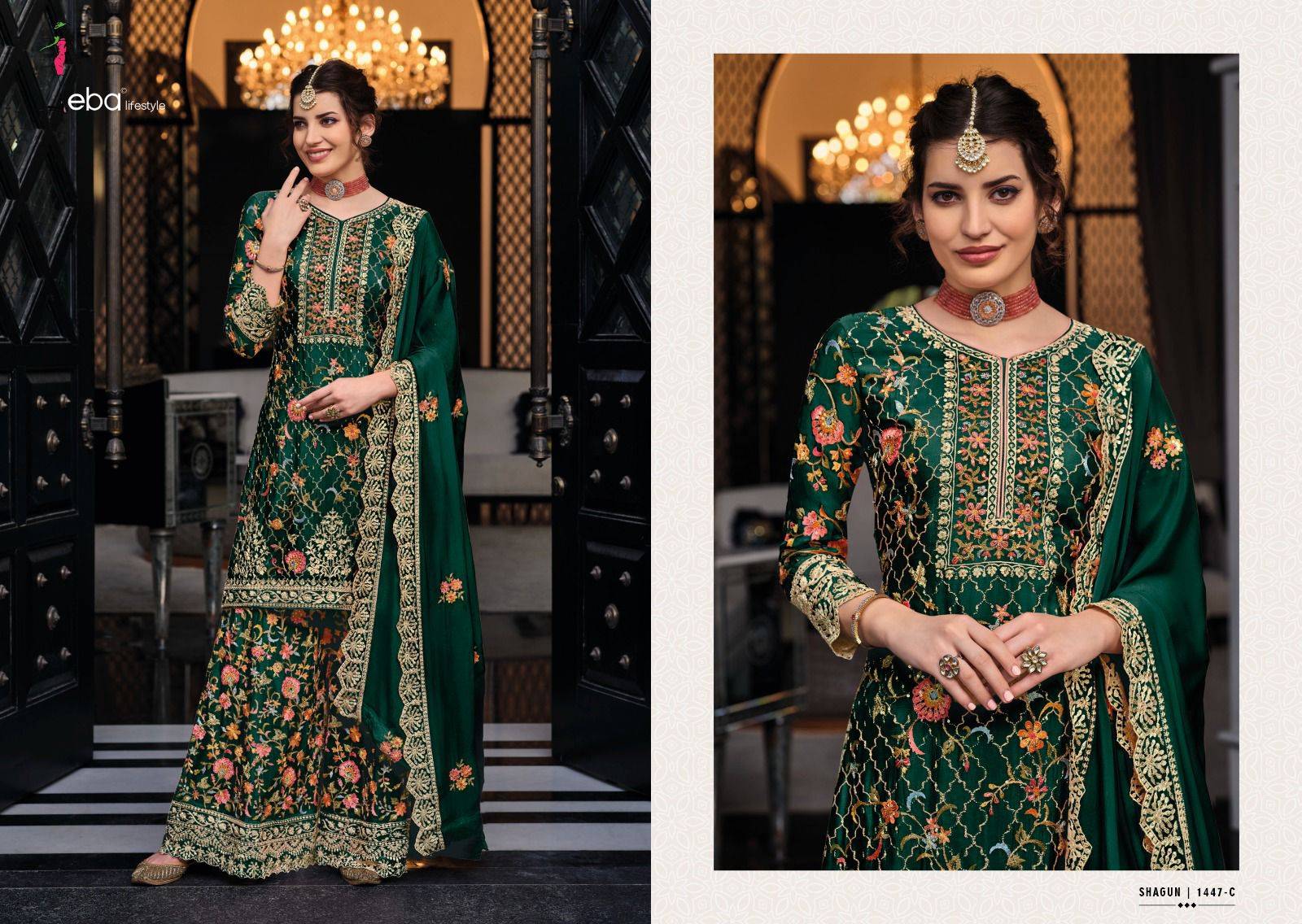Shagun Color Edition Vol-6 By Eba Lifestyle 1447-A To 1447-F Series Designer Sharara Suits Collection Beautiful Stylish Fancy Colorful Party Wear & Occasional Wear Silk Embroidered Dresses At Wholesale Price