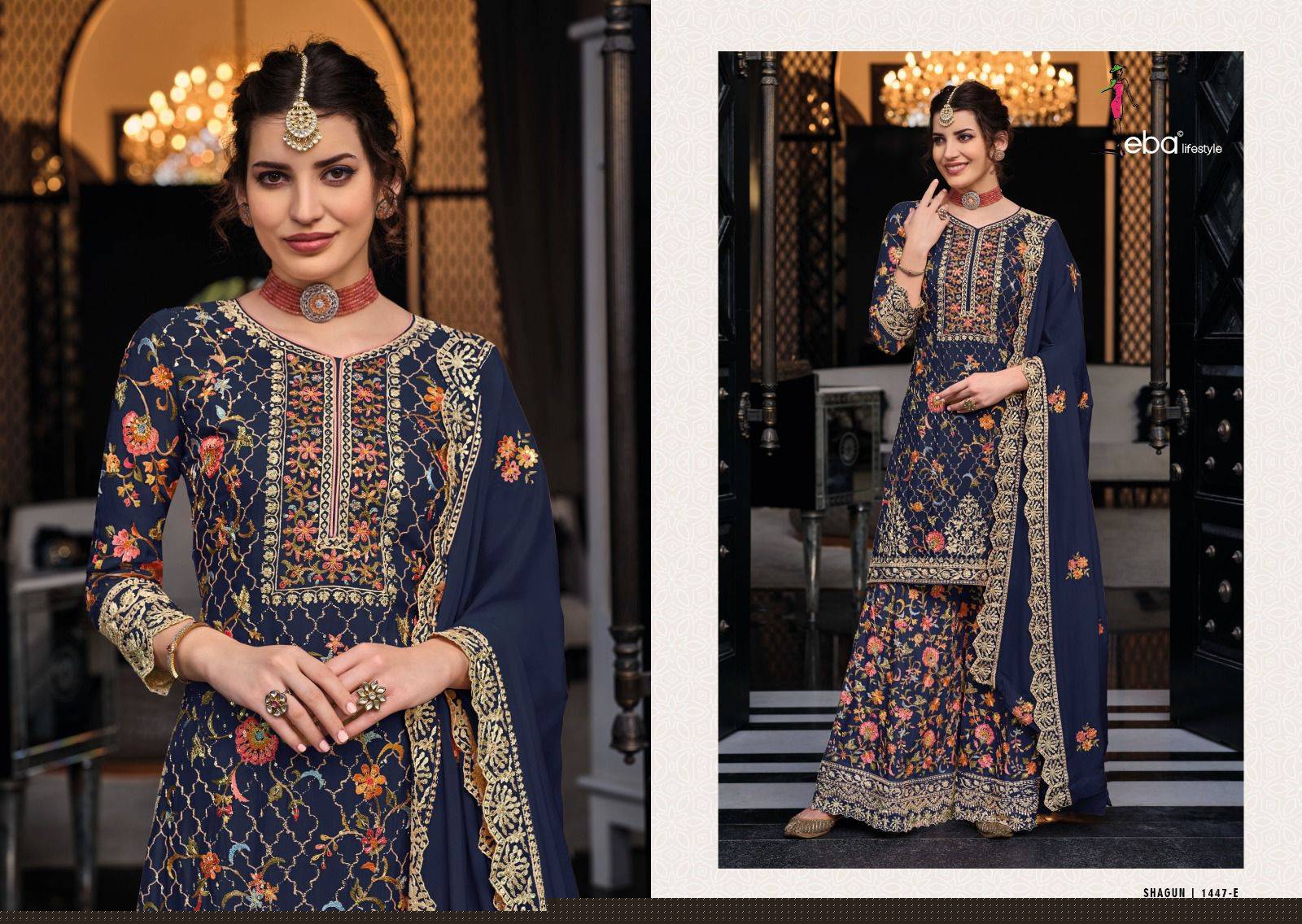 Shagun Color Edition Vol-6 By Eba Lifestyle 1447-A To 1447-F Series Designer Sharara Suits Collection Beautiful Stylish Fancy Colorful Party Wear & Occasional Wear Silk Embroidered Dresses At Wholesale Price