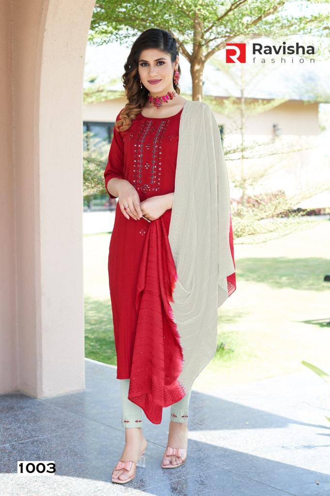 Aastha By Ravisha Fashion 1001 To 1006 Series Designer Festive Suits Collection Beautiful Stylish Fancy Colorful Party Wear & Occasional Wear Chinnon Embroidered Dresses At Wholesale Price