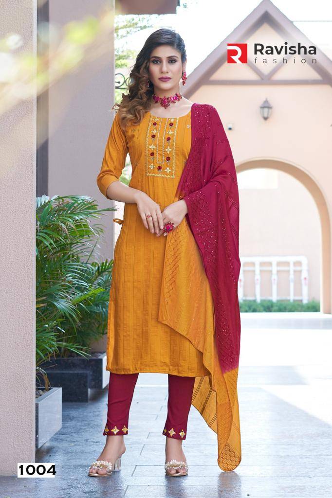 Aastha By Ravisha Fashion 1001 To 1006 Series Designer Festive Suits Collection Beautiful Stylish Fancy Colorful Party Wear & Occasional Wear Chinnon Embroidered Dresses At Wholesale Price