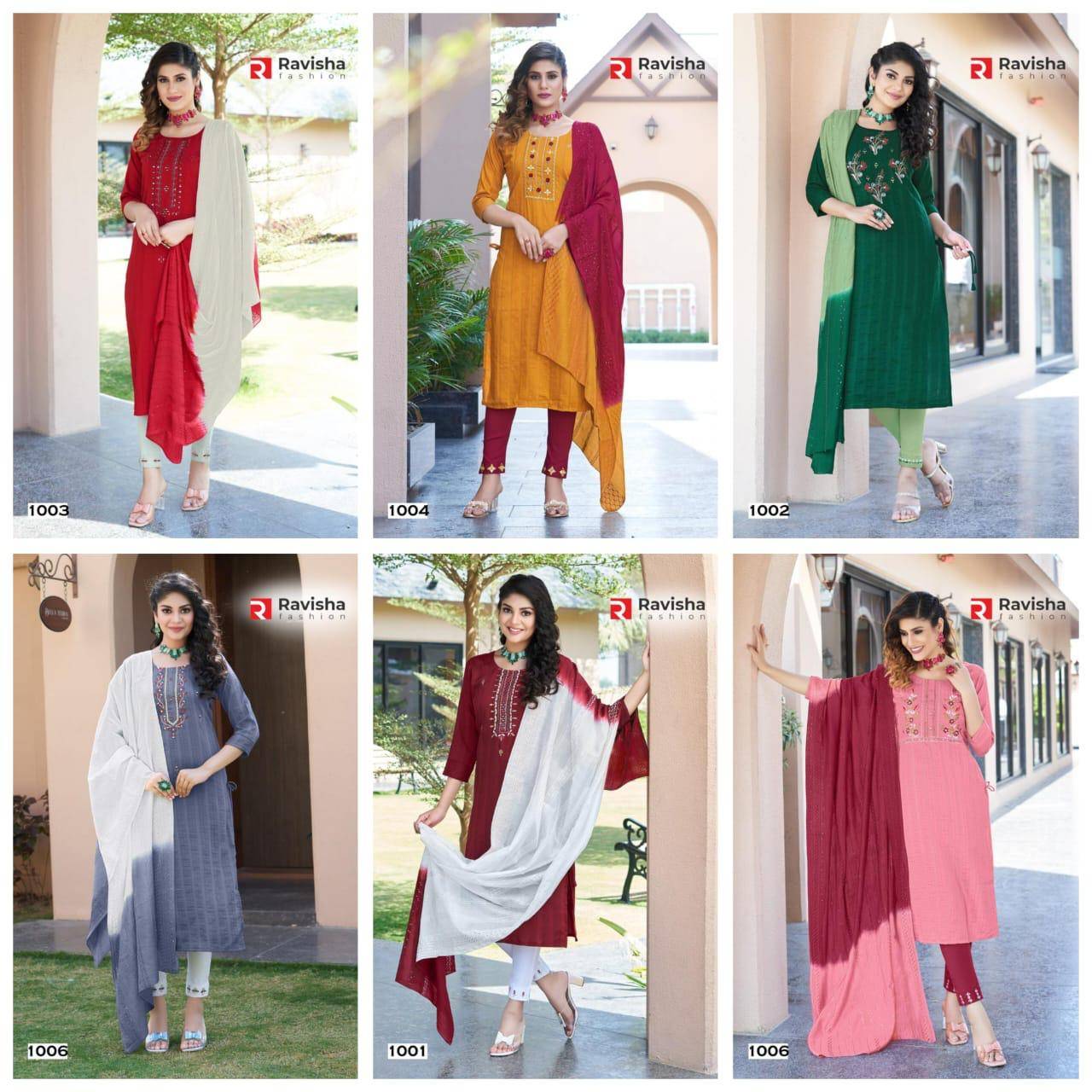 Aastha By Ravisha Fashion 1001 To 1006 Series Designer Festive Suits Collection Beautiful Stylish Fancy Colorful Party Wear & Occasional Wear Chinnon Embroidered Dresses At Wholesale Price
