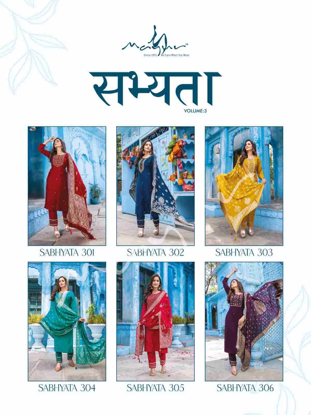 Sabhyata Vol-3 By Mayur 301 To 306 Series Beautiful Suits Colorful Stylish Fancy Casual Wear & Ethnic Wear Viscose Silk Dresses At Wholesale Price