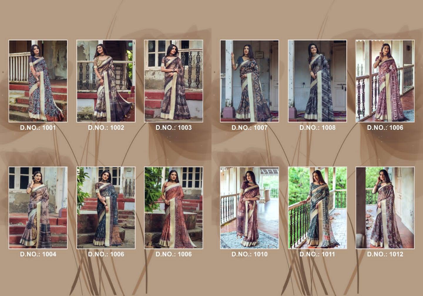 Blossom By Kira 1001 To 1012 Series Indian Traditional Wear Collection Beautiful Stylish Fancy Colorful Party Wear & Occasional Wear Linen Sarees At Wholesale Price