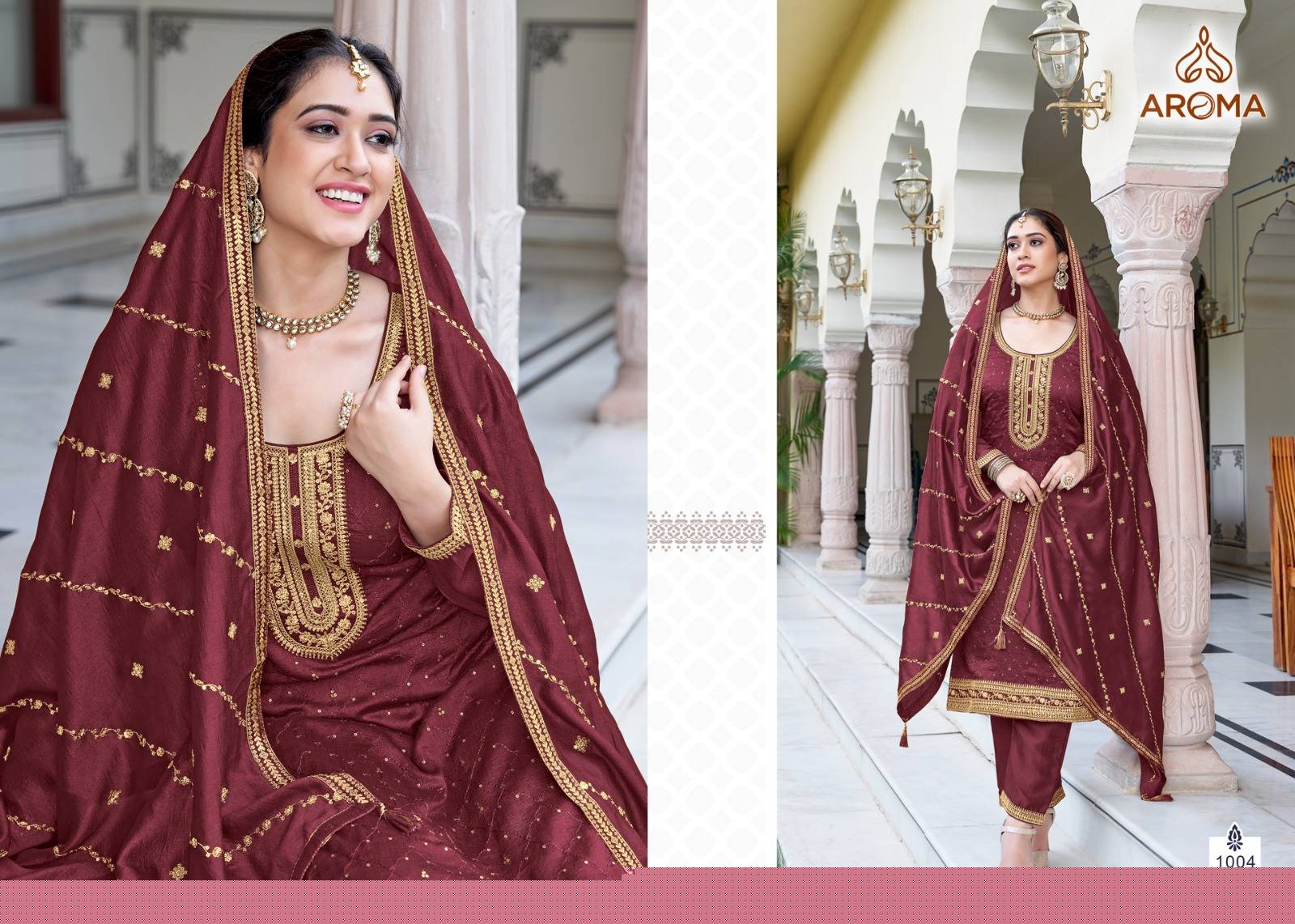 Nazara By Aroma 1001 To 1004 Series Beautiful Festive Suits Stylish Fancy Colorful Party Wear & Occasional Wear Premium Silk With Embroidery Dresses At Wholesale Price