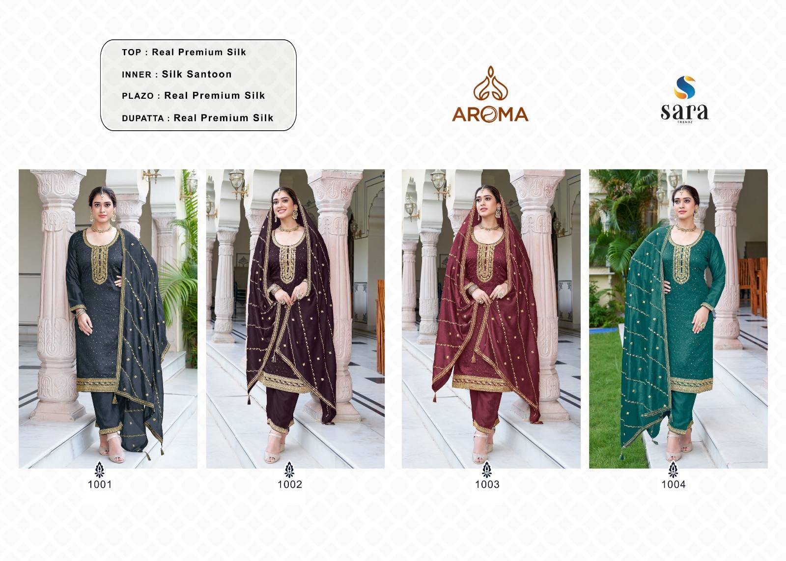 Nazara By Aroma 1001 To 1004 Series Beautiful Festive Suits Stylish Fancy Colorful Party Wear & Occasional Wear Premium Silk With Embroidery Dresses At Wholesale Price