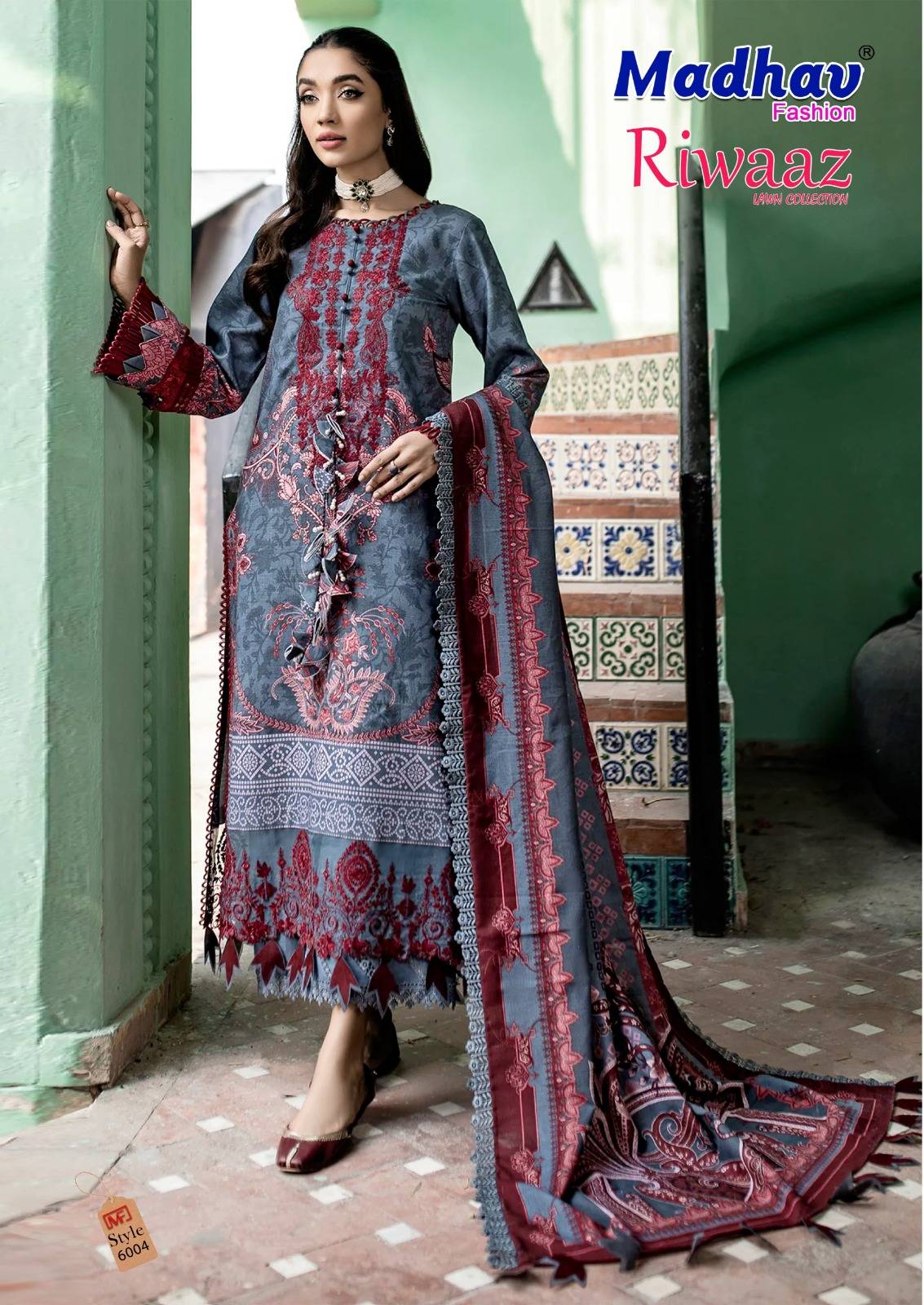 Riwaaz Vol-6 By Madhav Fashion 6001 To 6006 Series Beautiful Stylish Suits Fancy Colorful Casual Wear & Ethnic Wear & Ready To Wear Pure Lawn Cotton Dresses At Wholesale Price