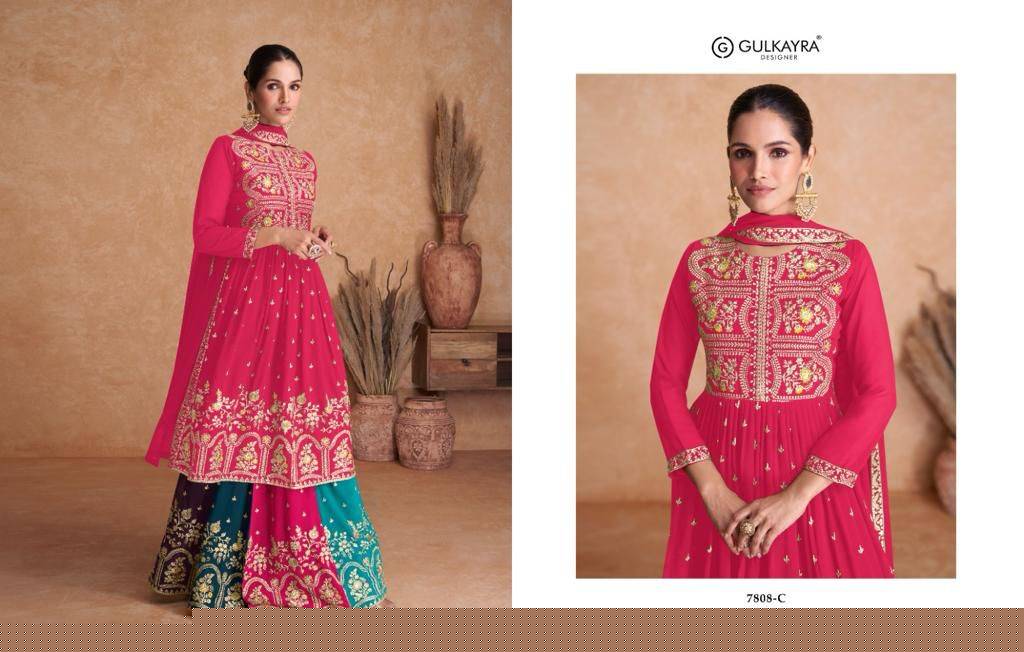 Almira By Gulkayra Designer 7808-A To 7808-D Series Designer Sharara Suits Collection Beautiful Stylish Fancy Colorful Party Wear & Occasional Wear Georgette Embroidered Dresses At Wholesale Price